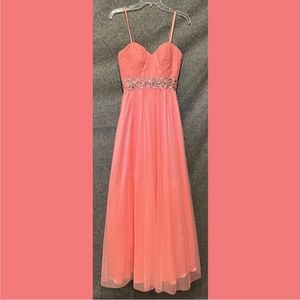 Stunning sparkly coral pink prom dress, juniors 5/6